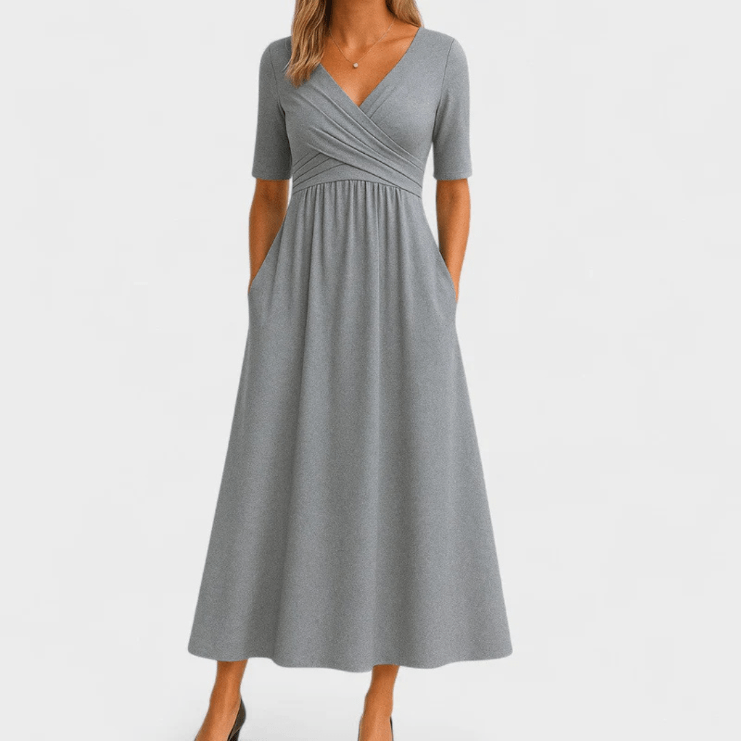 Elara™ Crossed Short Sleeve Dress - E - moda