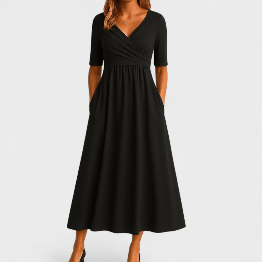 Elara™ Crossed Short Sleeve Dress - E - moda