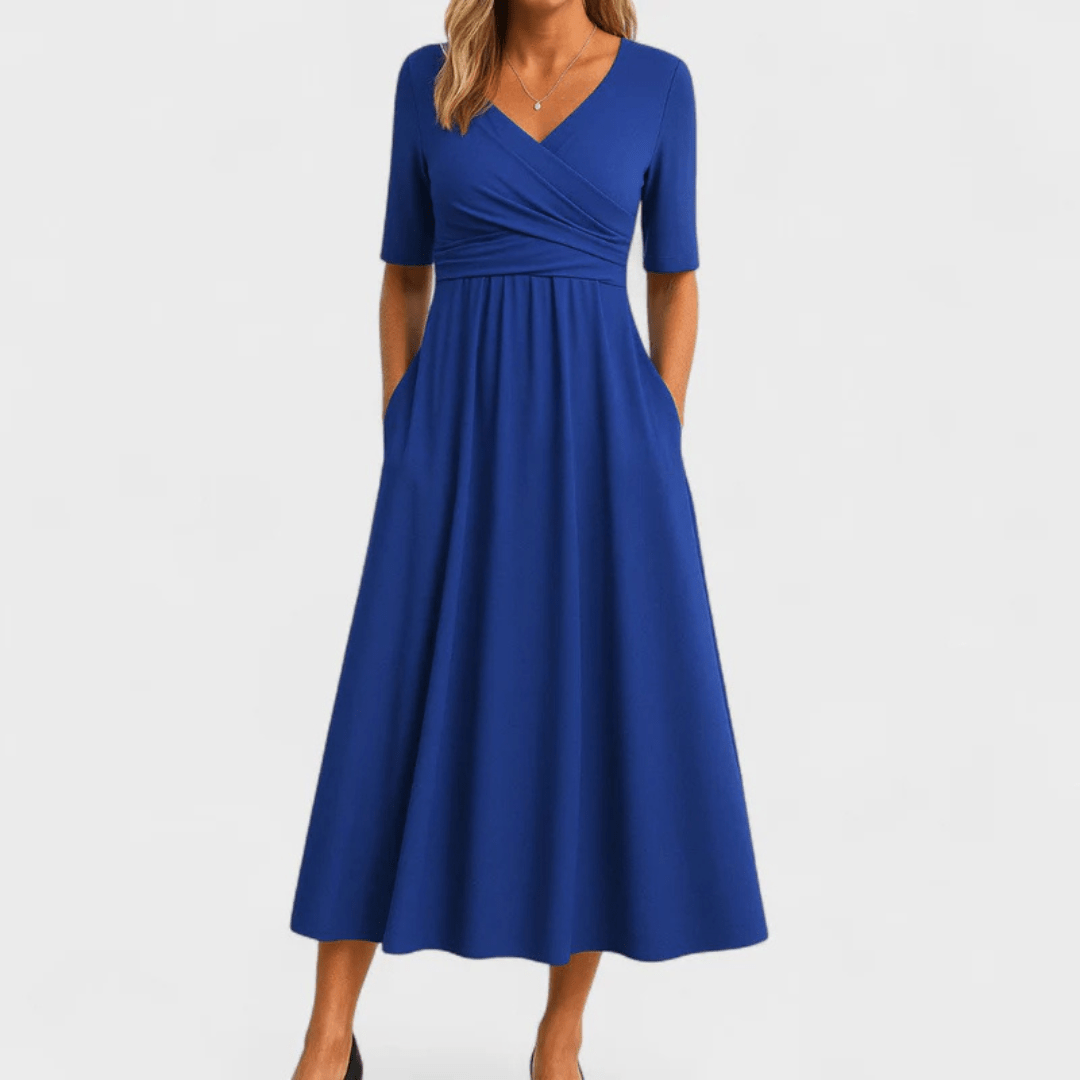 Elara™ Crossed Short Sleeve Dress - E - moda