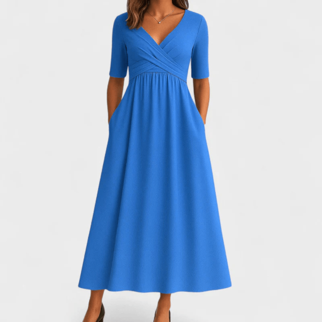 Elara™ Crossed Short Sleeve Dress - E - moda