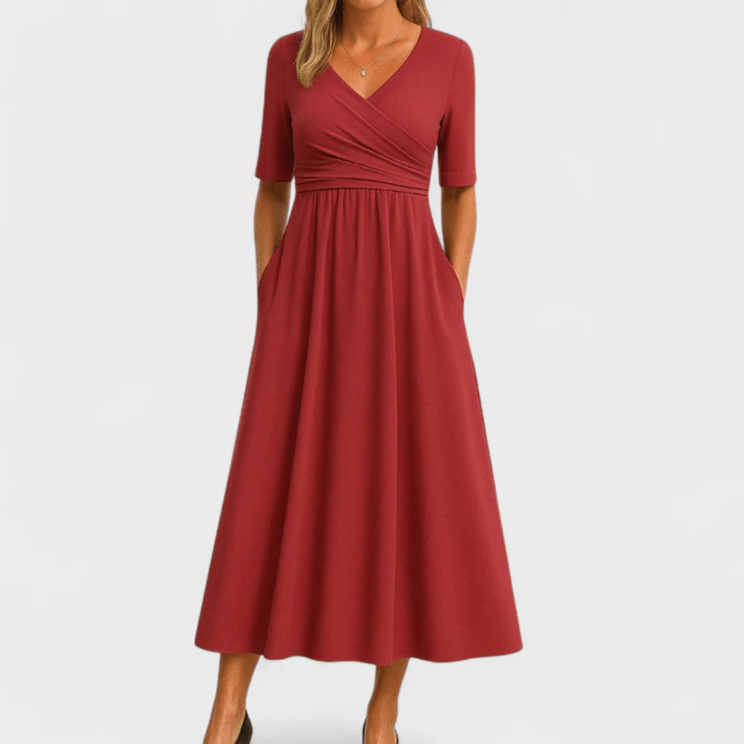 Elara™ Crossed Short Sleeve Dress - E - moda