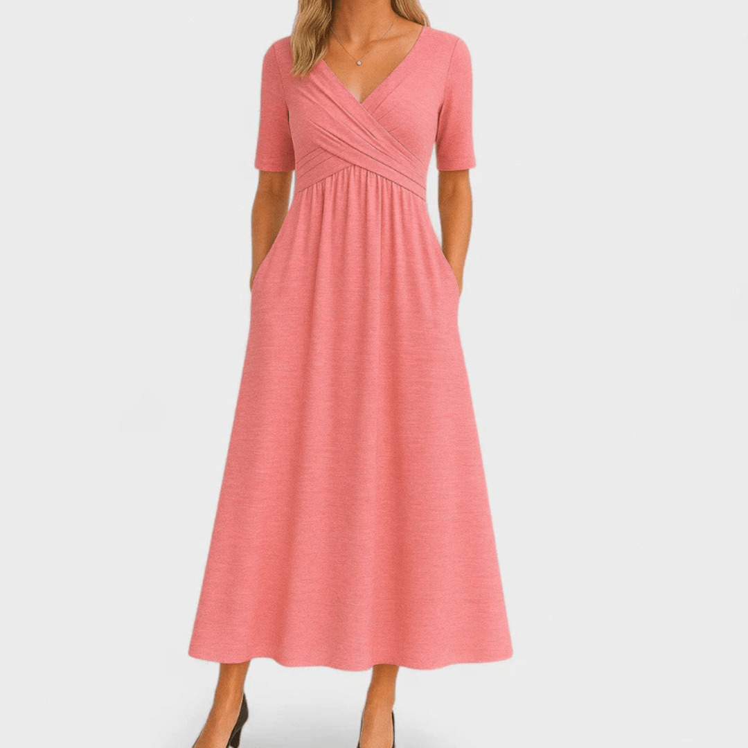 Elara™ Crossed Short Sleeve Dress - E - moda