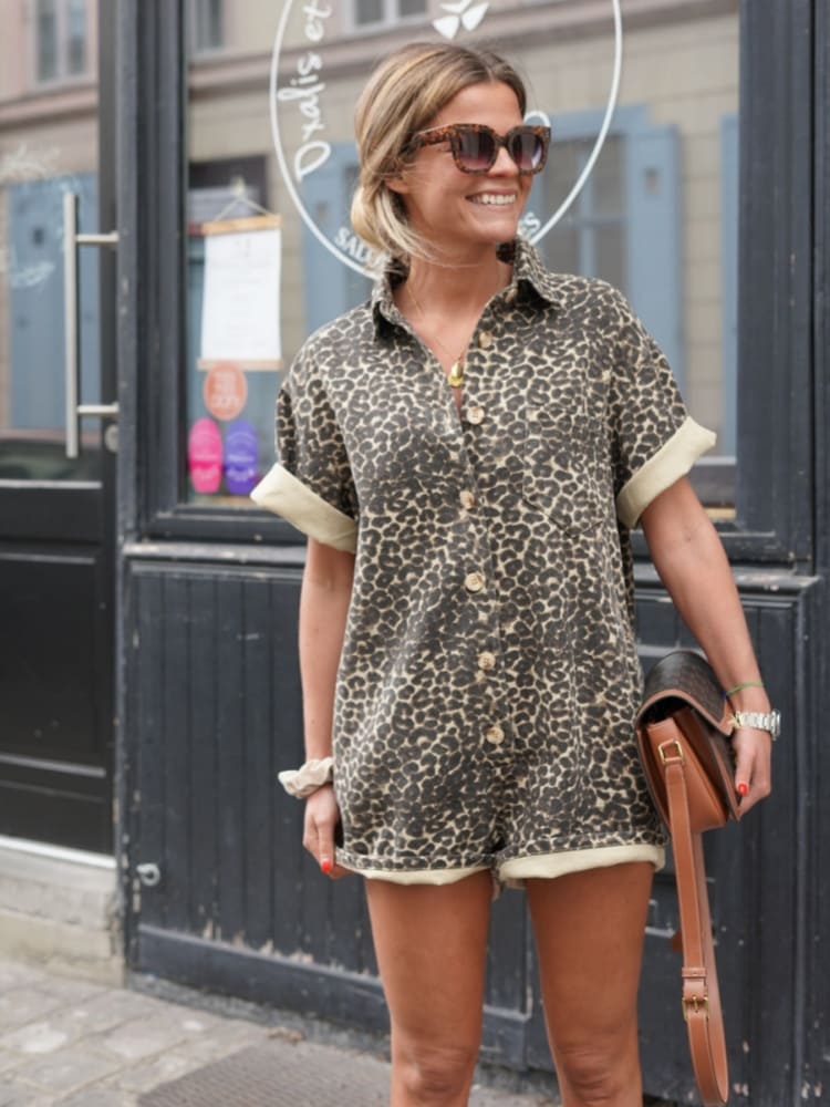 Livia | Shirt Dress with Leopard Print - E - moda