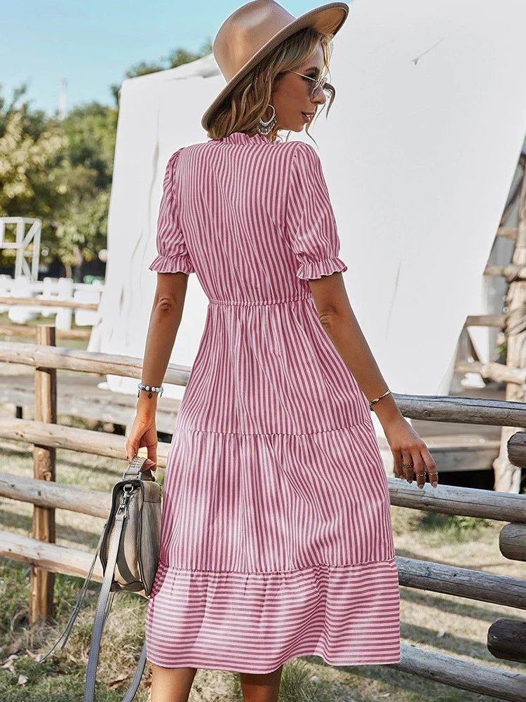 Soraya – Striped V - Neck Dress - E - moda