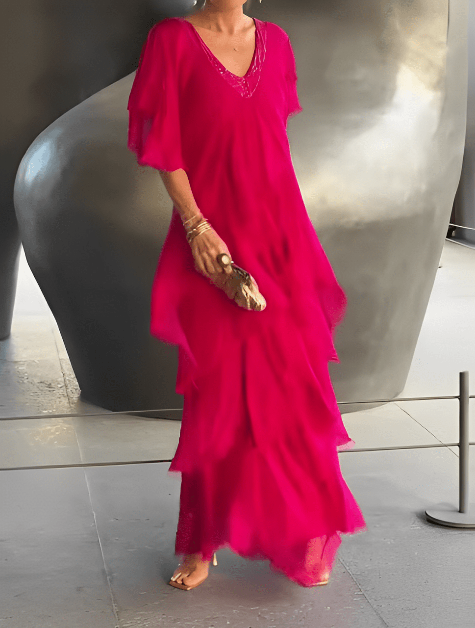 Selviana – Elegant V - Neck Maxi Dress - E - moda