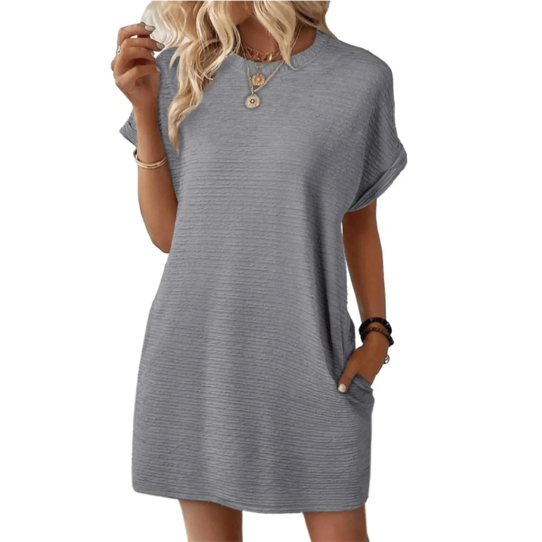 ELISHA™ – Casual Minimalist Round Neck Summer Dress - E - moda