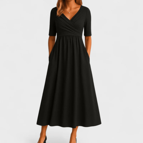 Elara™ Crossed Short Sleeve Dress - E - moda