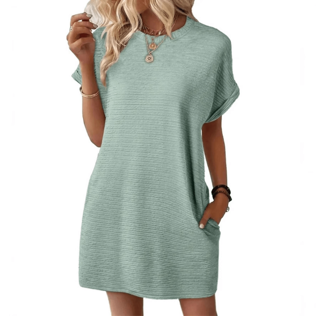 ELISHA™ – Casual Minimalist Round Neck Summer Dress - E - moda