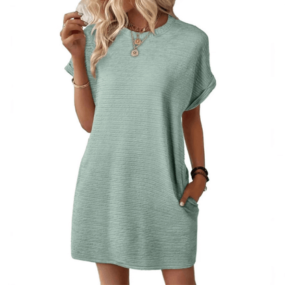 ELISHA™ – Casual Minimalist Round Neck Summer Dress - E - moda