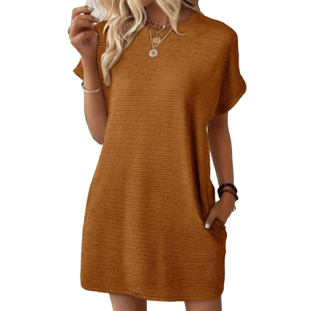 ELISHA™ – Casual Minimalist Round Neck Summer Dress - E - moda