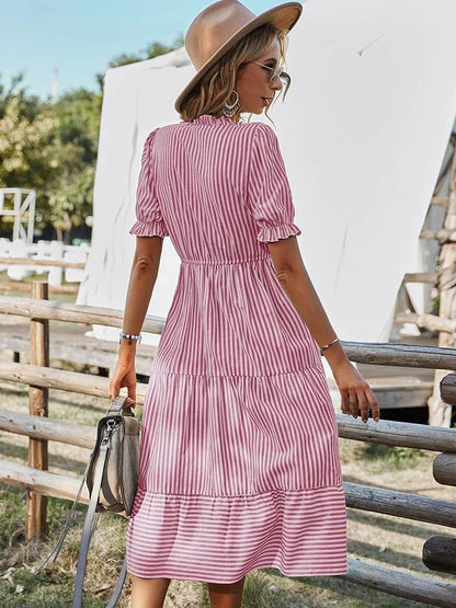 Soraya – Striped V - Neck Dress - E - moda