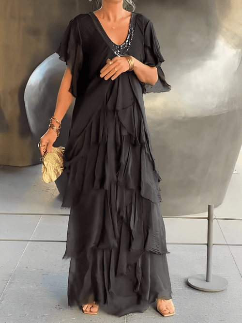 Selviana – Elegant V - Neck Maxi Dress - E - moda