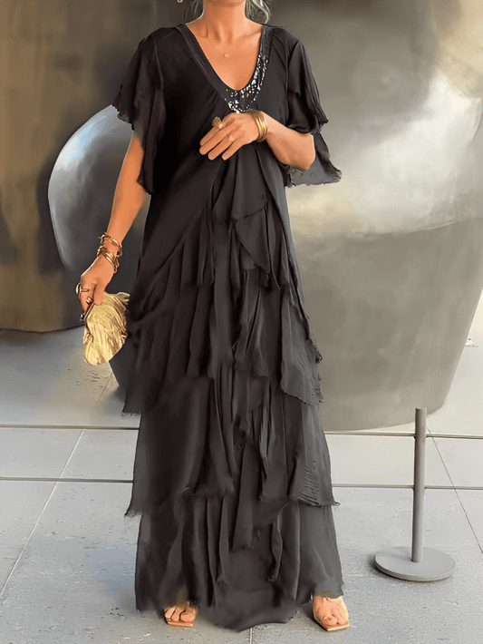 Selviana – Elegant V - Neck Maxi Dress - E - moda