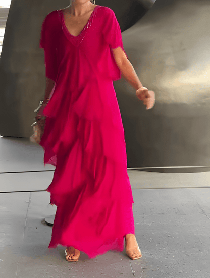 Selviana – Elegant V - Neck Maxi Dress - E - moda